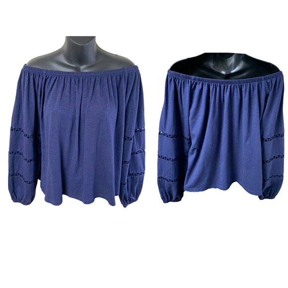 Lilly Pulitzer Katt Navy Off TheShoulder Blouson‎ Sleeve Top - Picture 8 of 8
